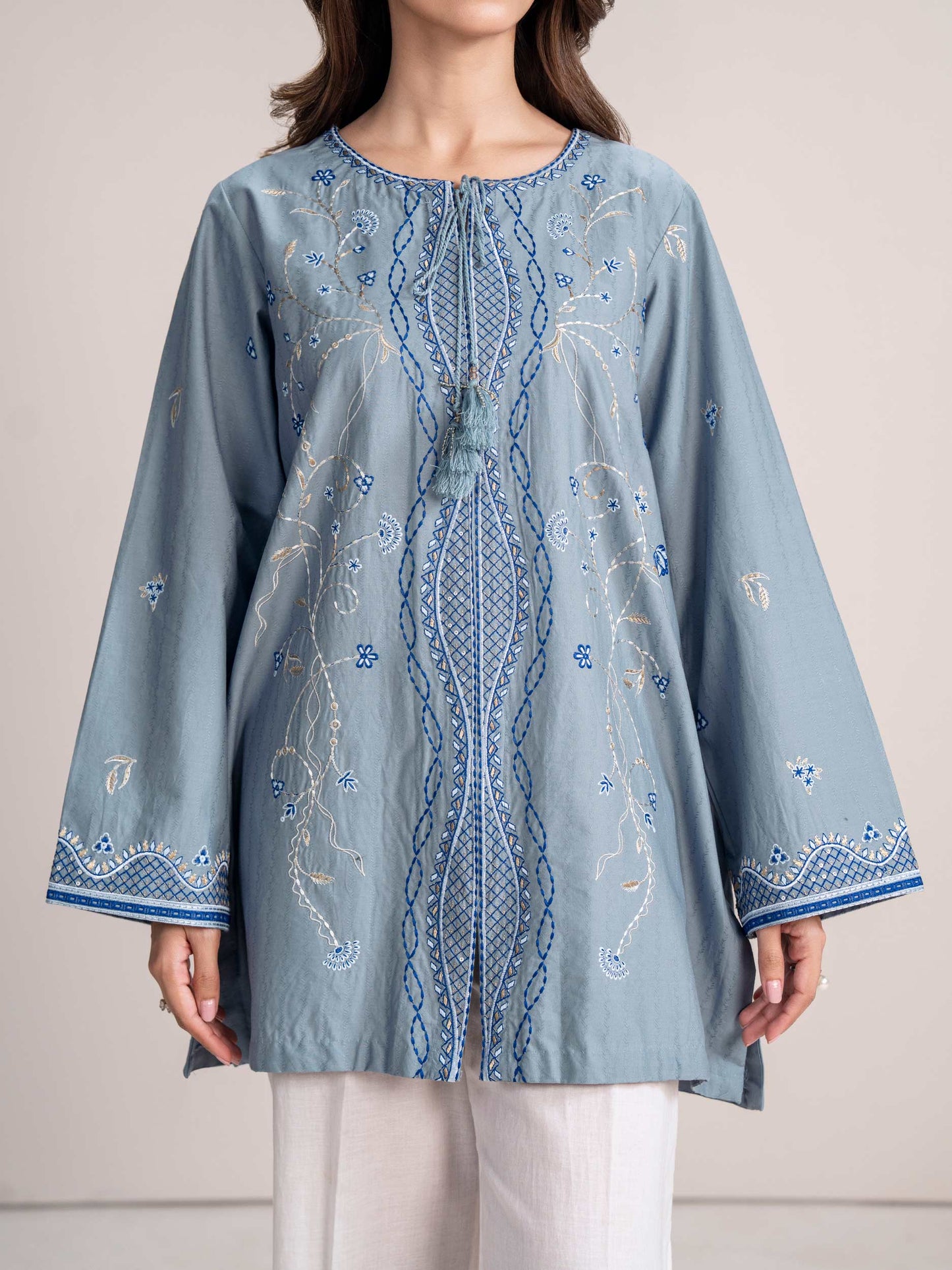 Dobby Jacquard Kurti- Embroidered (Pret)