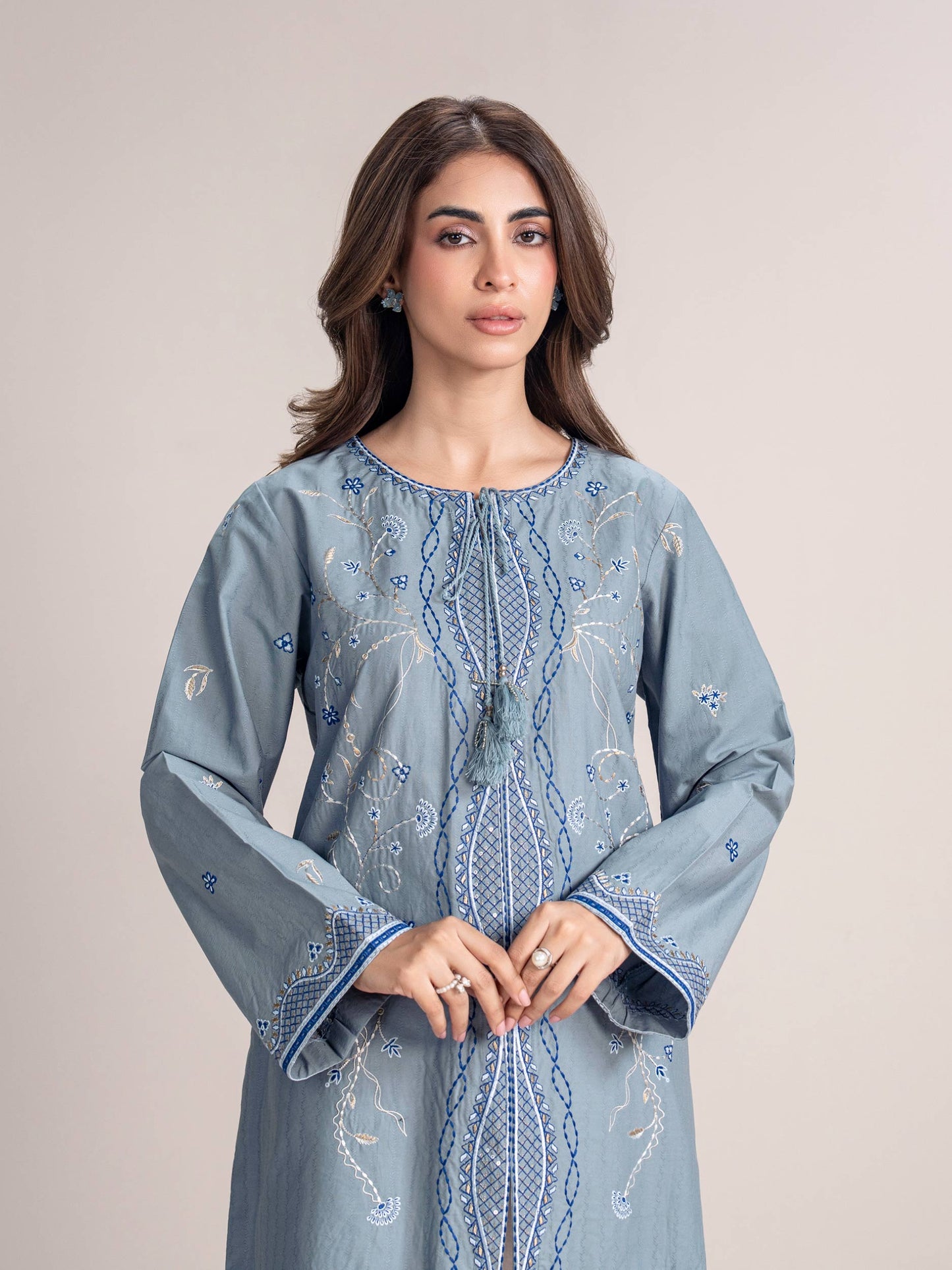 Dobby Jacquard Kurti- Embroidered (Pret)