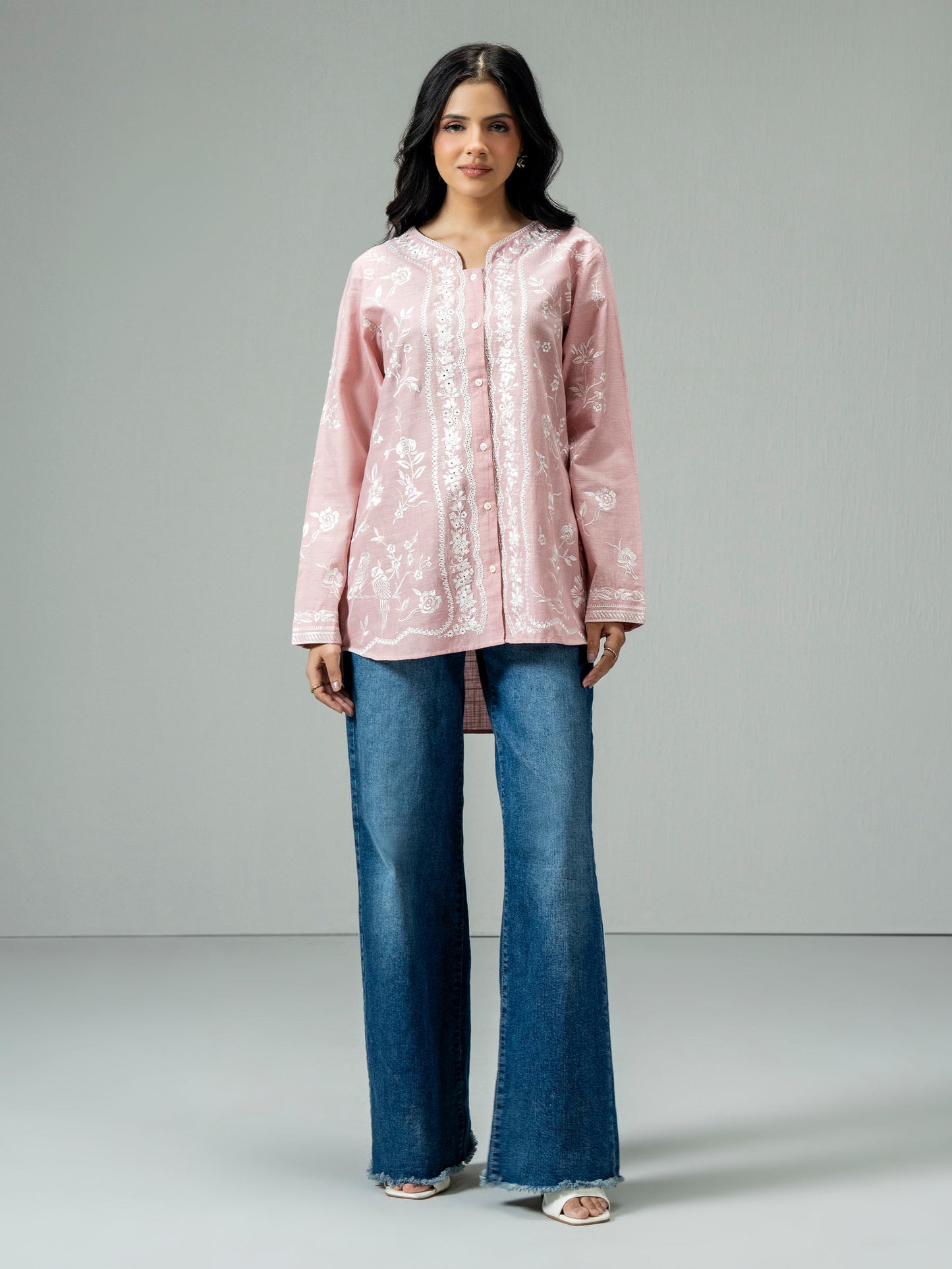 Slub Khaddar Kurti- Embroidered (Pret)