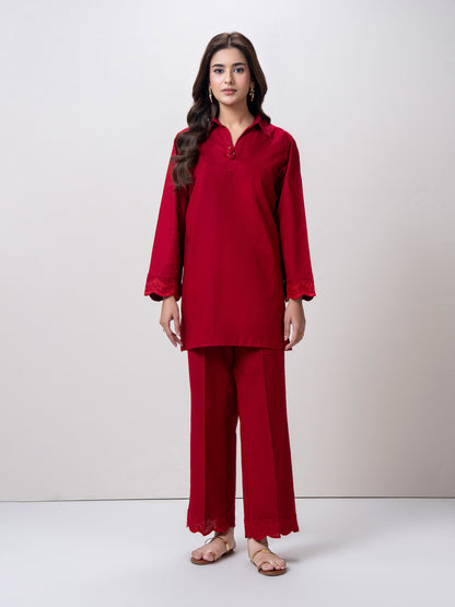 Slub Khaddar Co-ord Set- Embroidered