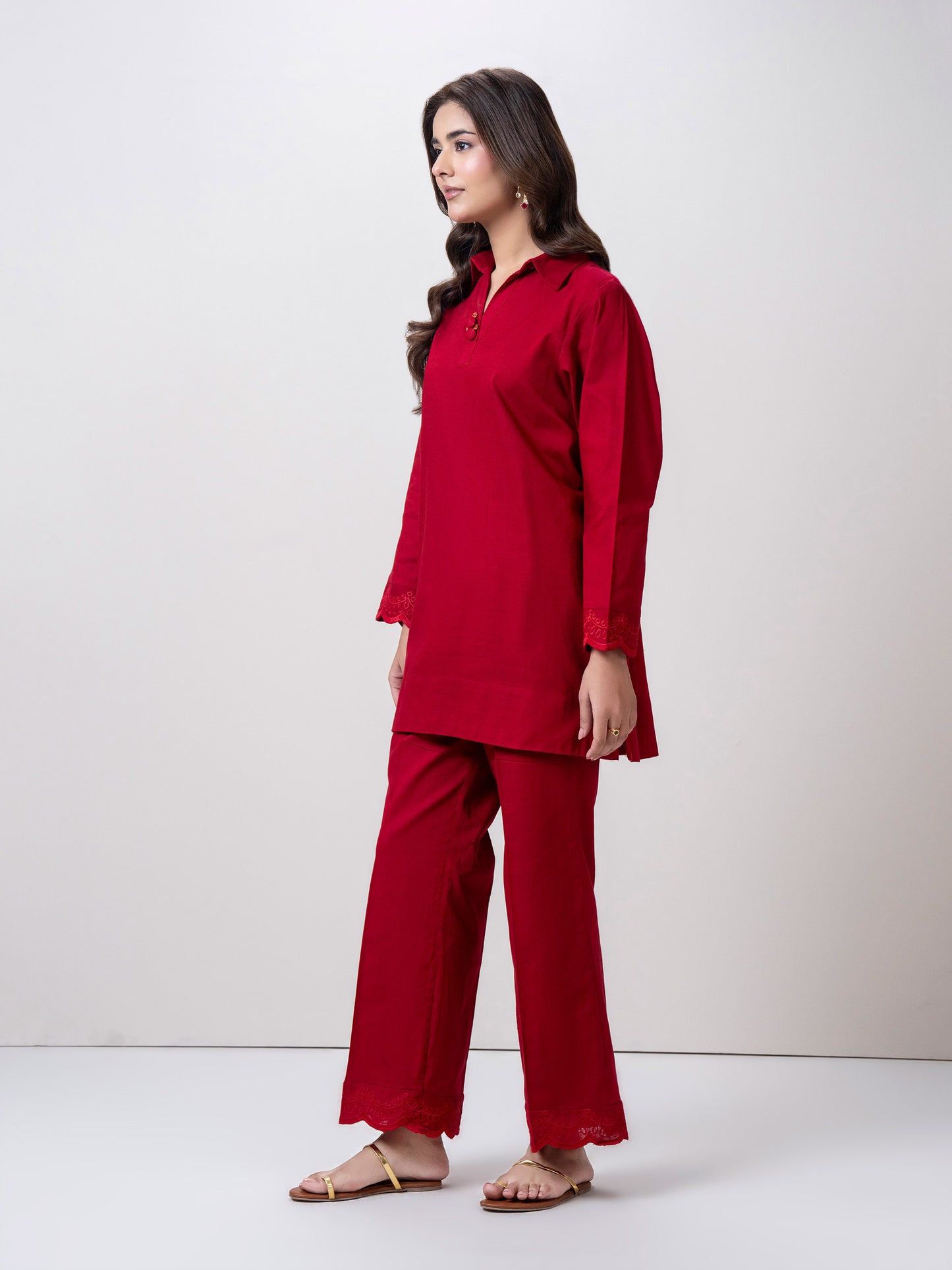 Slub Khaddar Co-ord Set- Embroidered