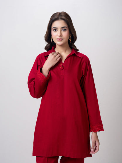 Slub Khaddar Co-ord Set- Embroidered