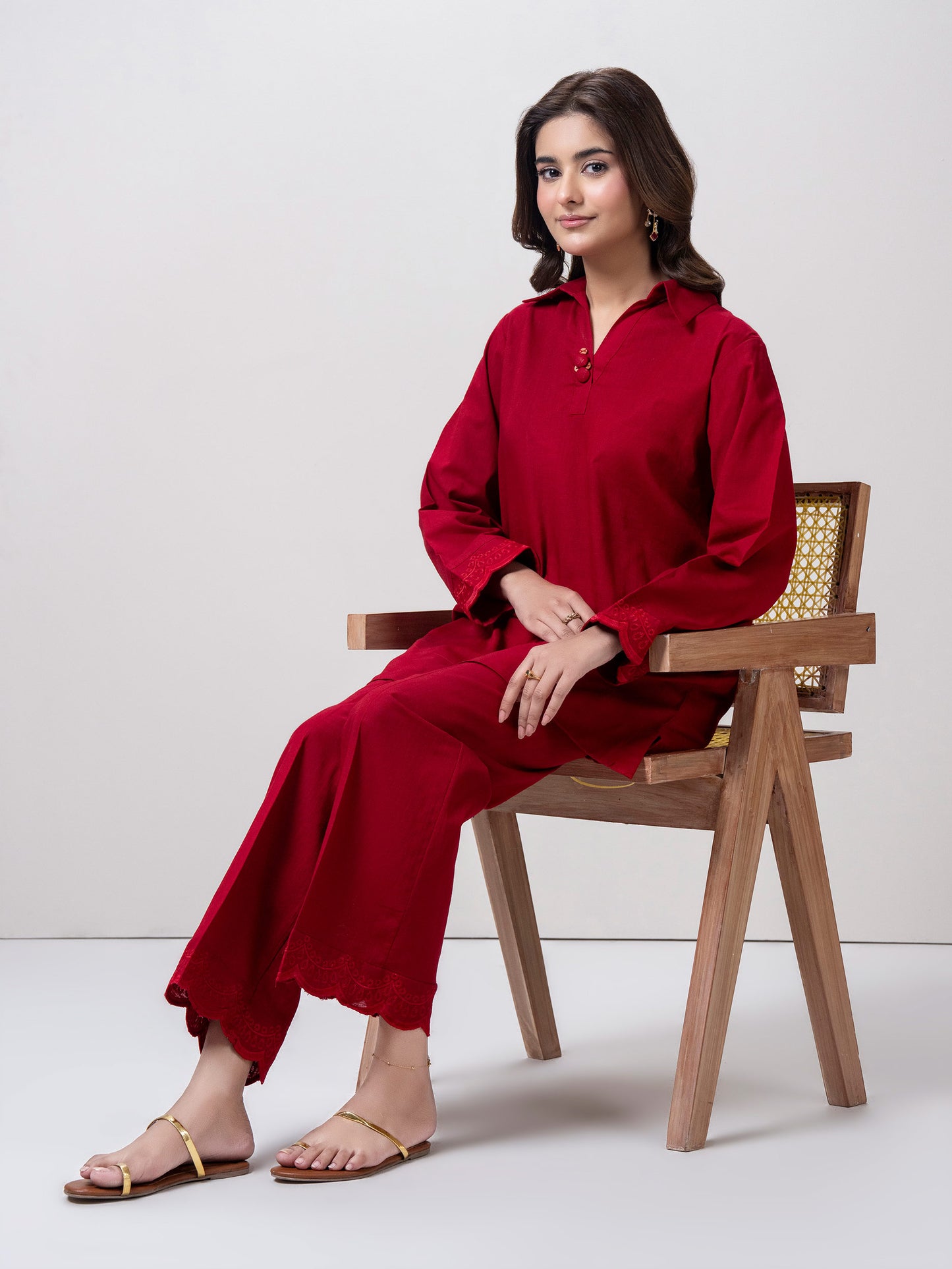 Slub Khaddar Co-ord Set- Embroidered