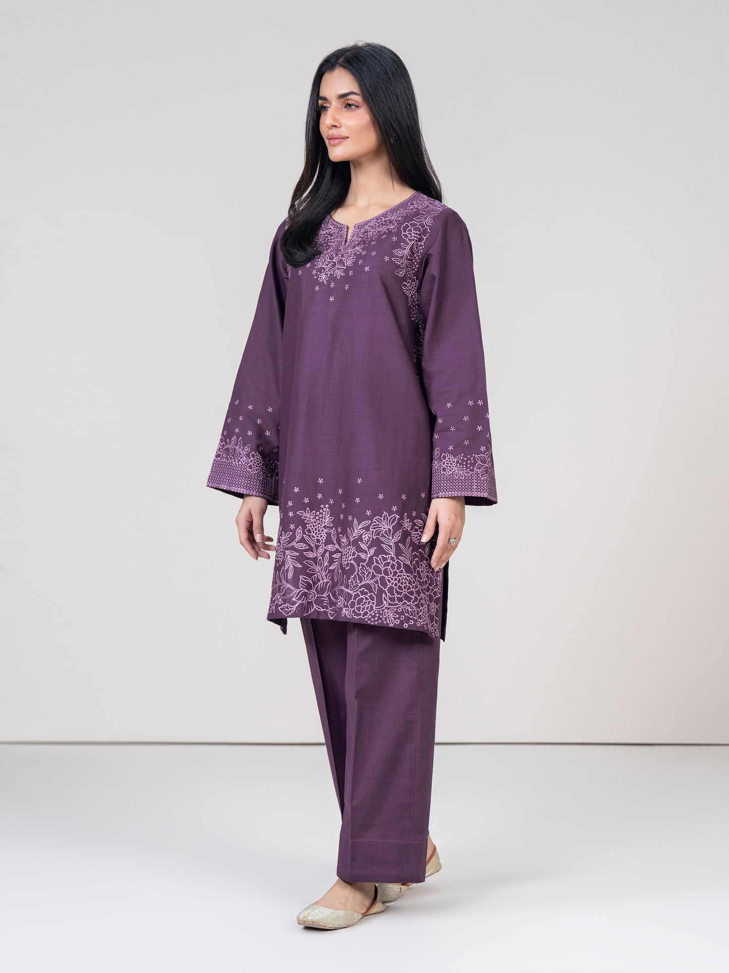 2 Piece Slub Khaddar Suit- Embroidered (Pret)