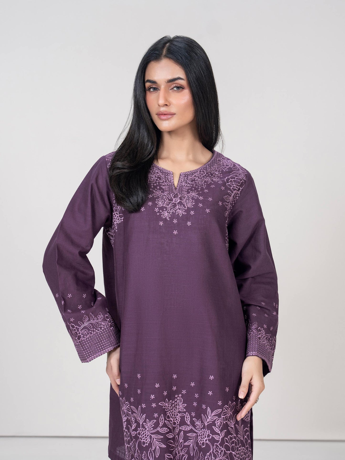 2 Piece Slub Khaddar Suit- Embroidered (Pret)