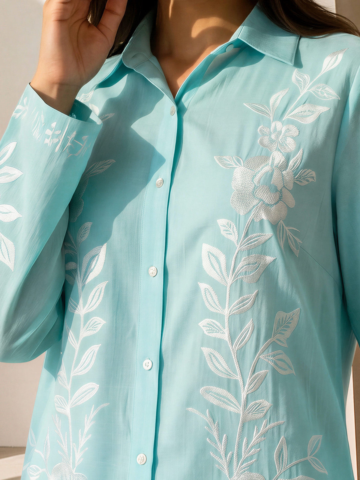 Yarn Dyed Co-ord Set- Embroidered