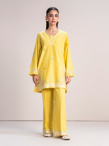 2 Piece Slub Khaddar Suit- Embroidered (Pret)