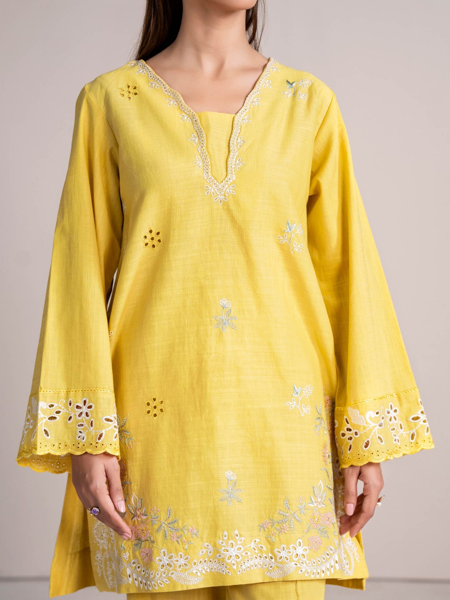 2 Piece Slub Khaddar Suit- Embroidered (Pret)