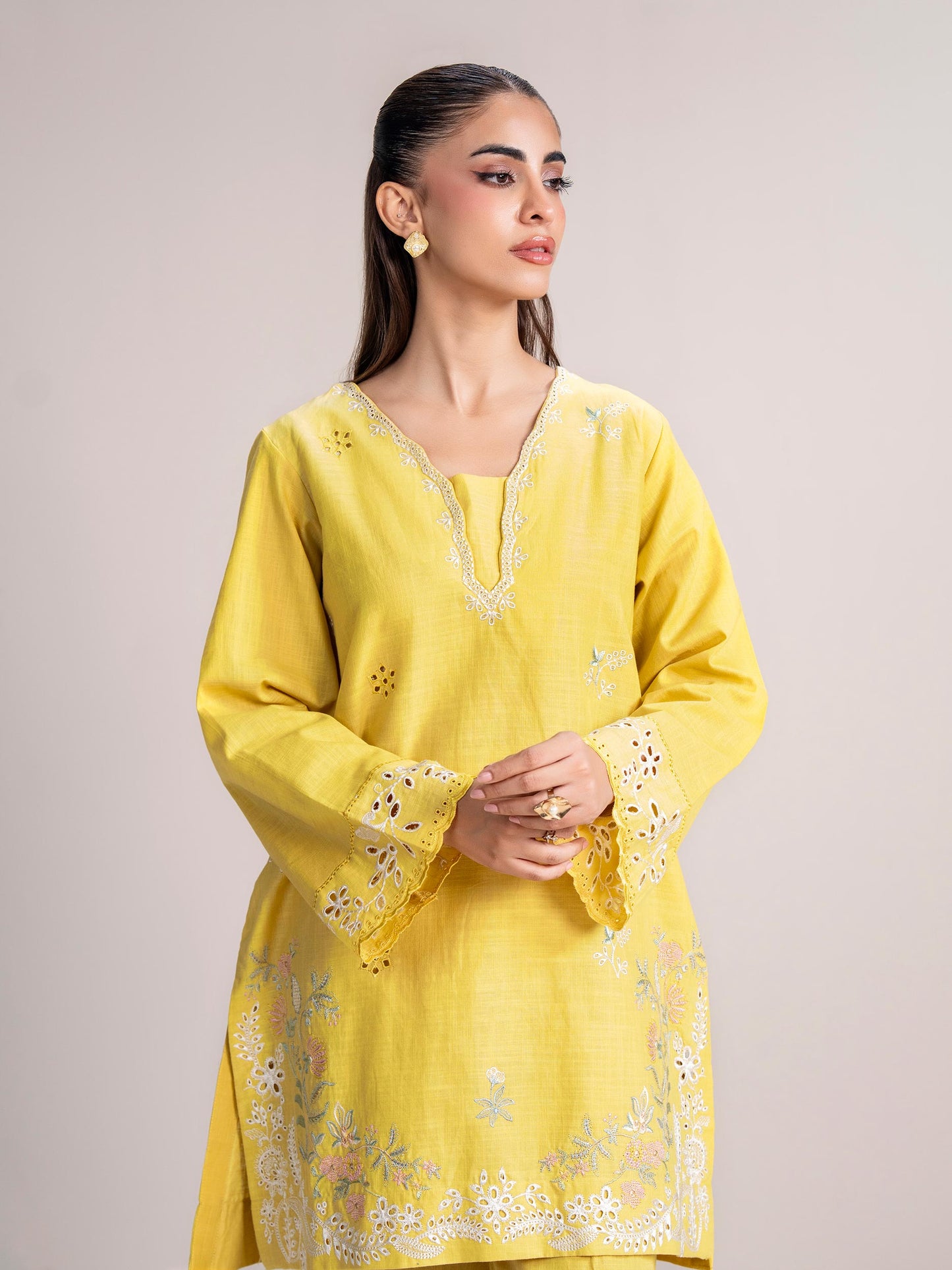 2 Piece Slub Khaddar Suit- Embroidered (Pret)