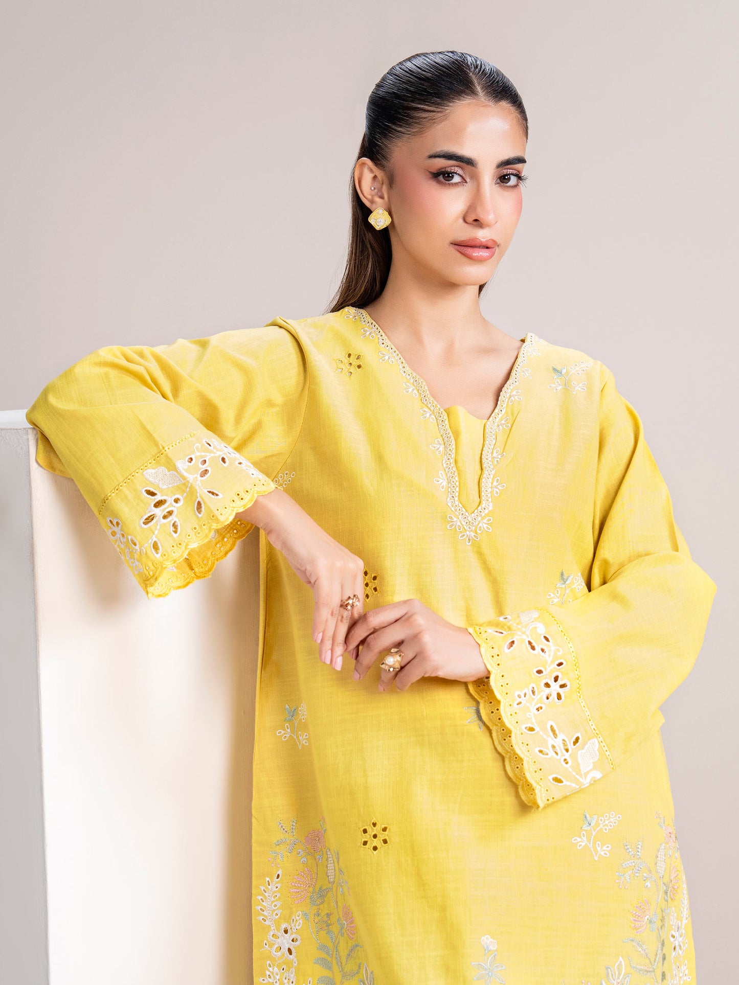 2 Piece Slub Khaddar Suit- Embroidered (Pret)