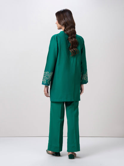 Slub Khaddar Co-ord Set- Embroidered