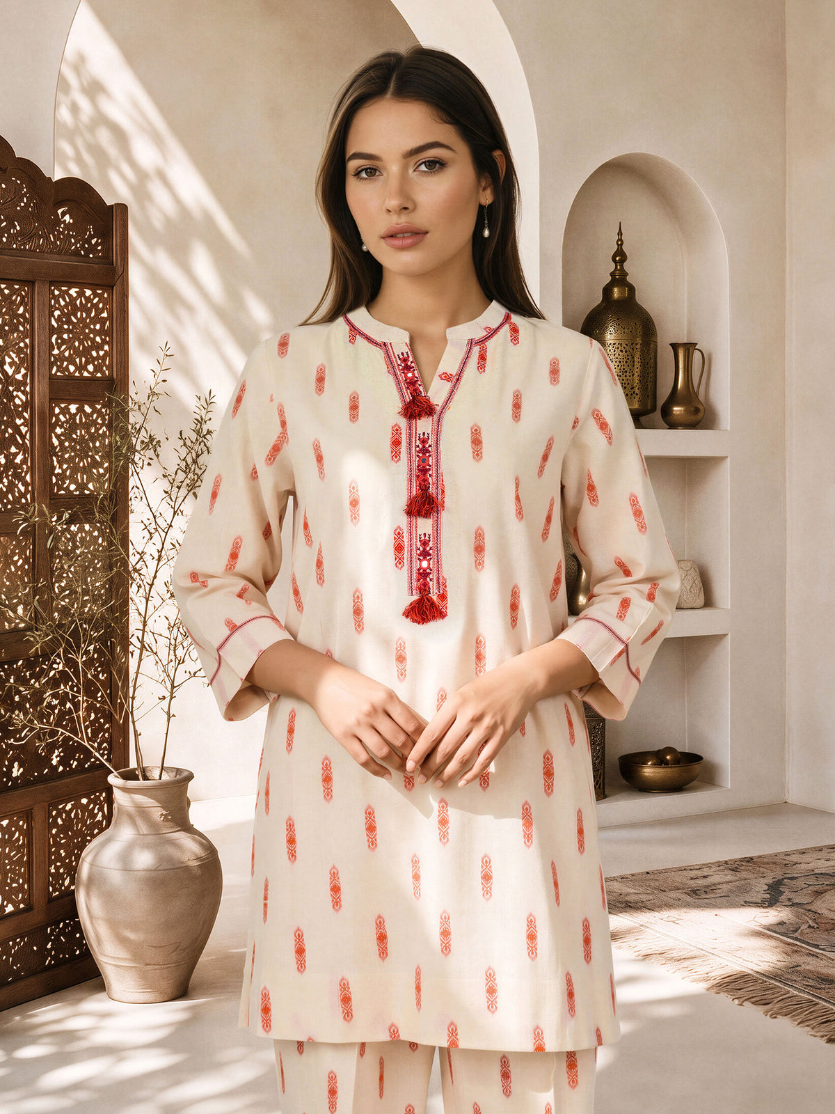 Yarn Dyed Jacquard Co-ord Set- Embroidered