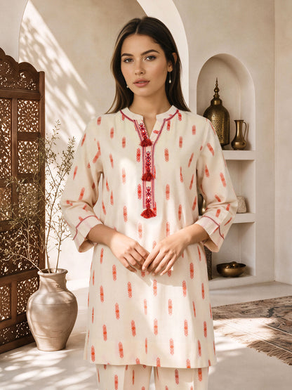 Yarn Dyed Jacquard Co-ord Set- Embroidered