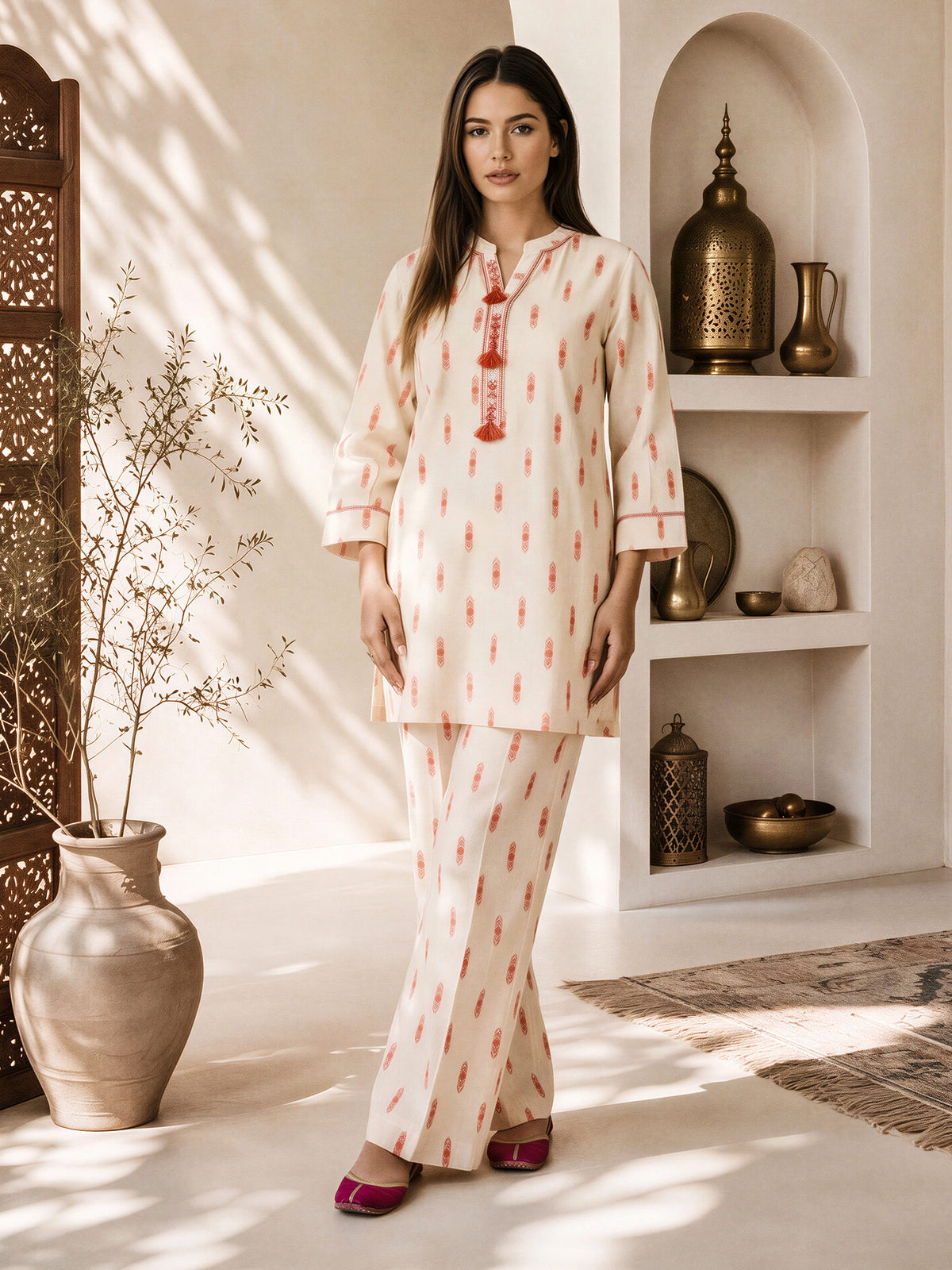 Yarn Dyed Jacquard Co-ord Set- Embroidered