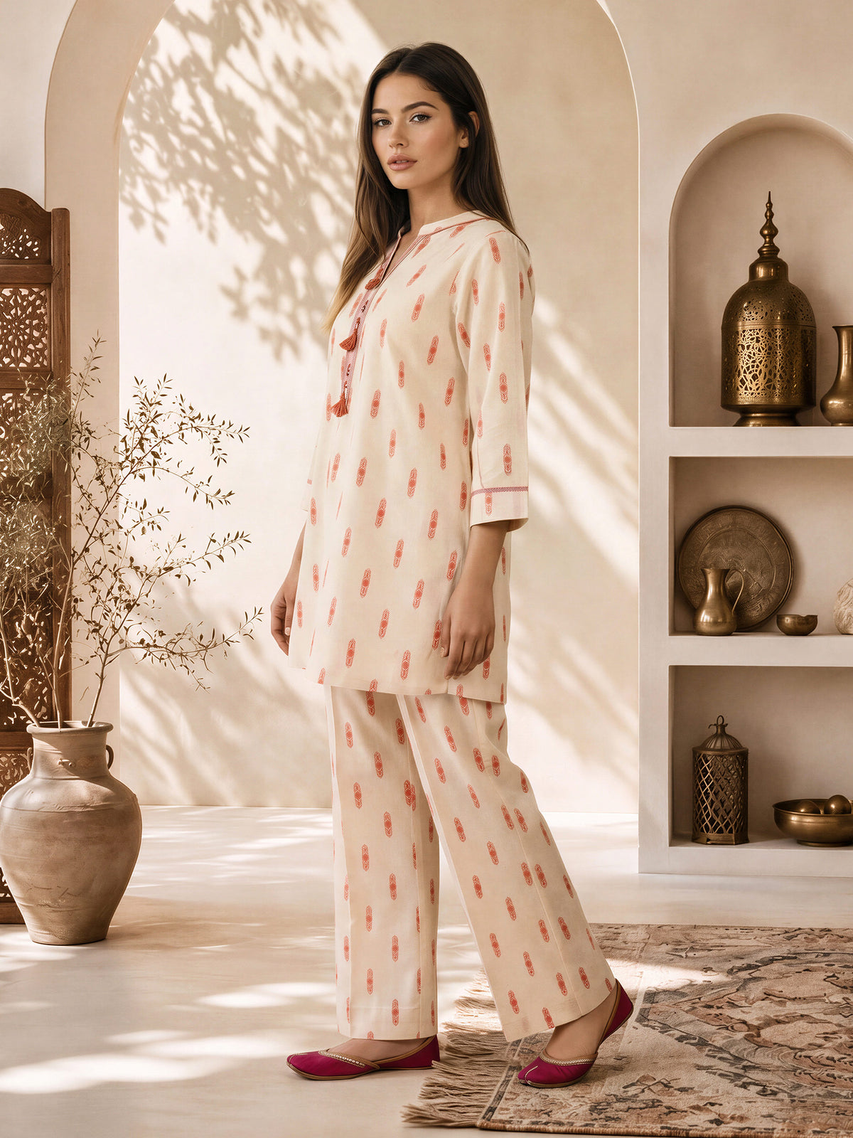 Yarn Dyed Jacquard Co-ord Set- Embroidered