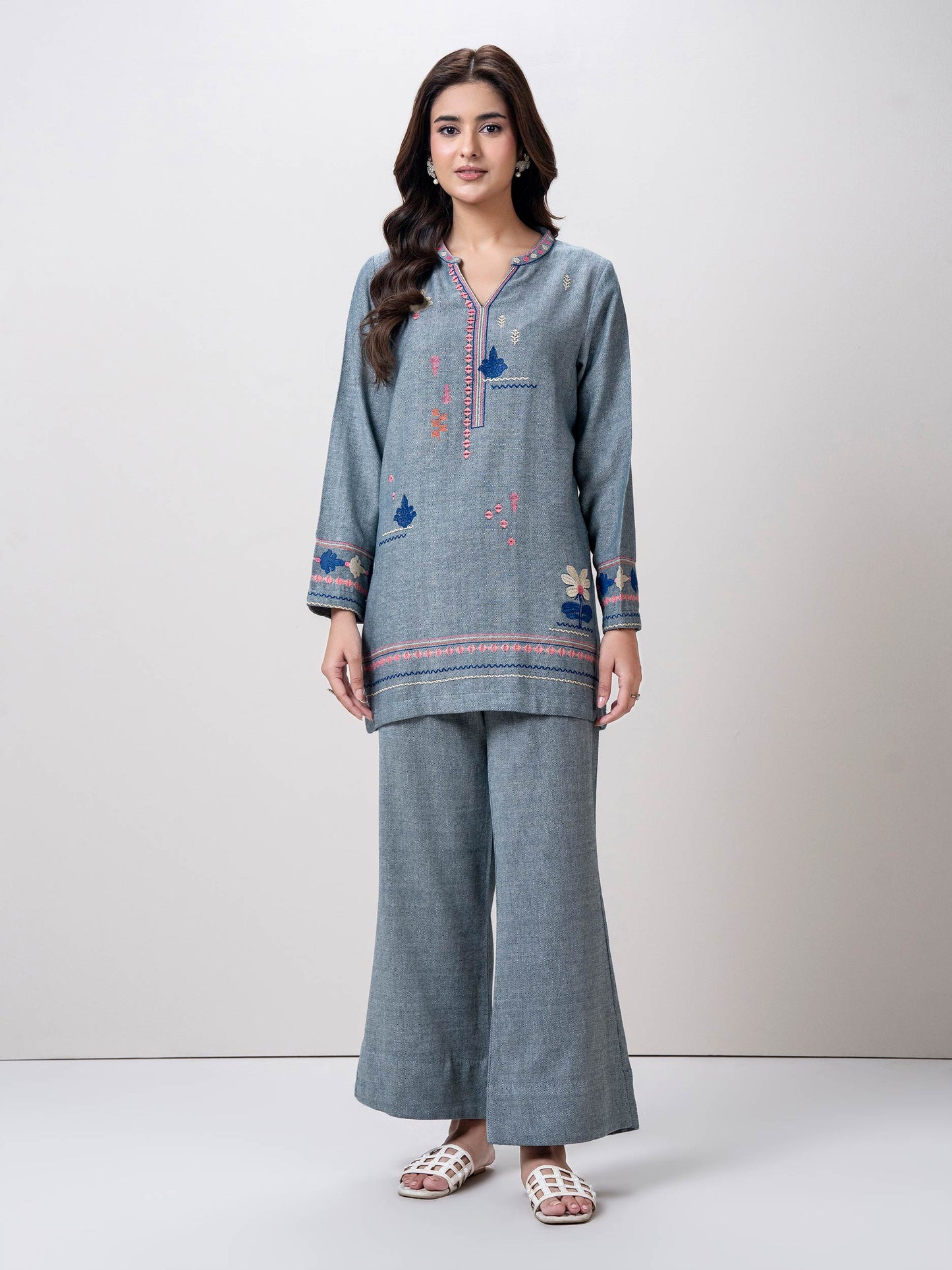 Yarn Dyed Co-ord Set- Embroidered