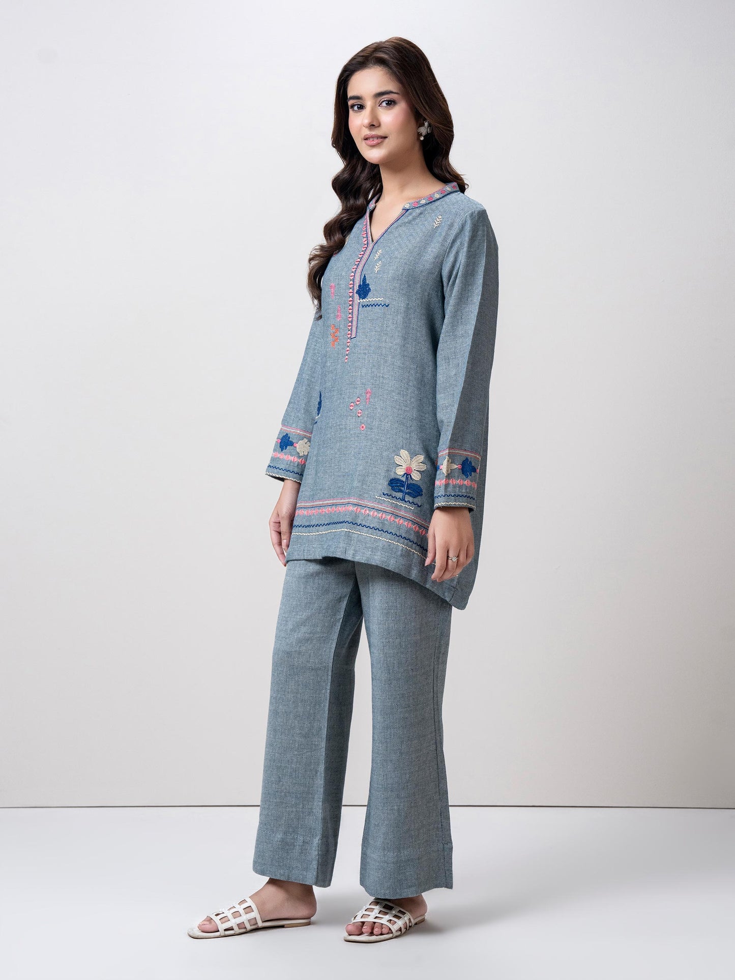 Yarn Dyed Co-ord Set- Embroidered