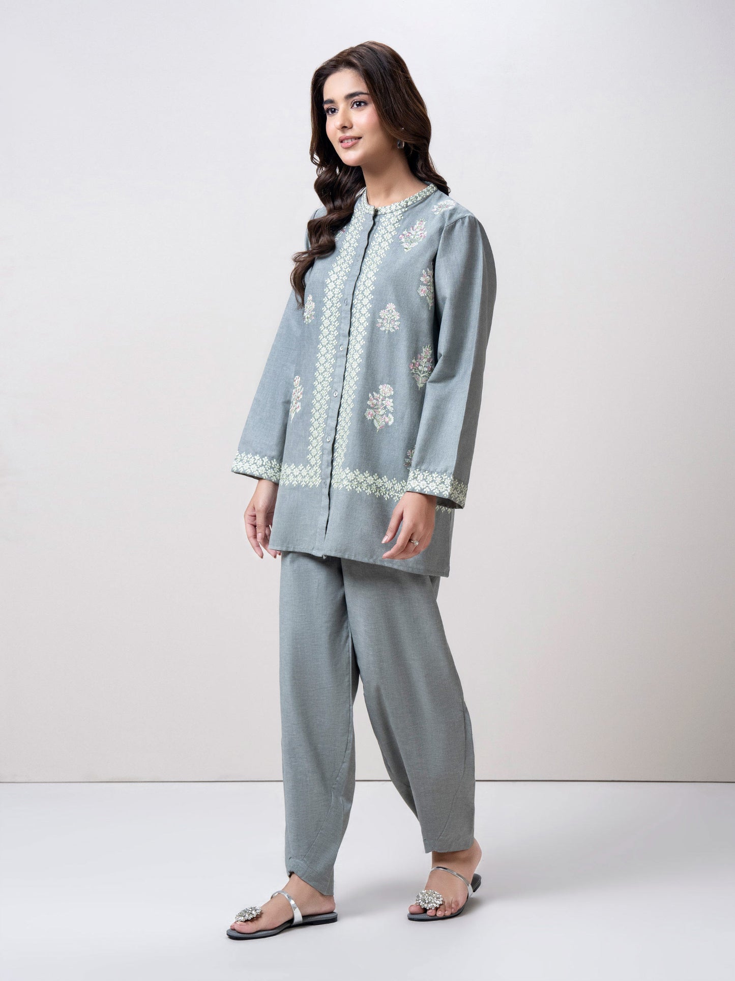 Yarn Dyed Co-ord Set- Embroidered