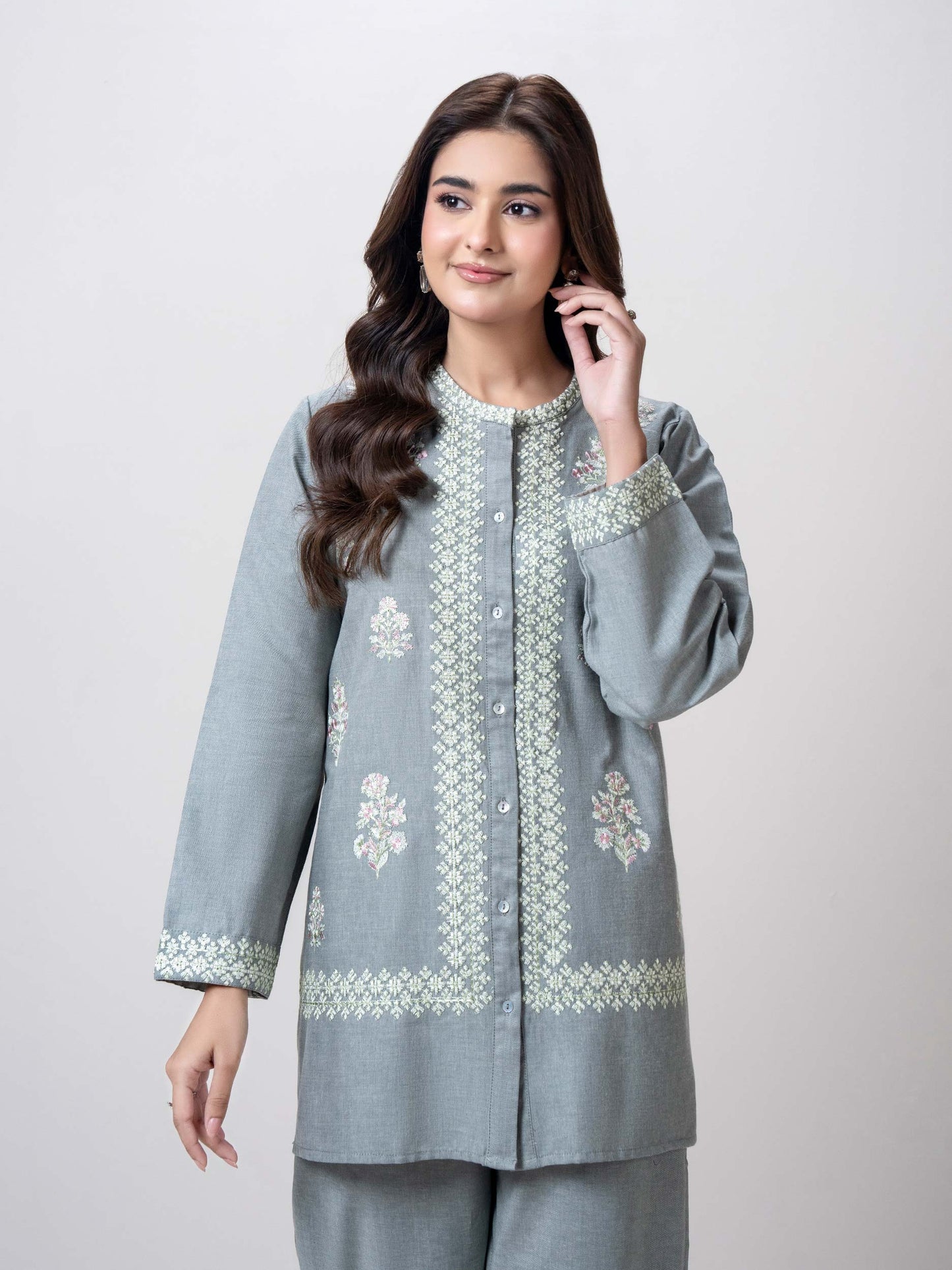 Yarn Dyed Co-ord Set- Embroidered