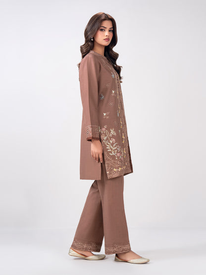 2 Piece Slub Khaddar Suit- Embroidered (Pret)