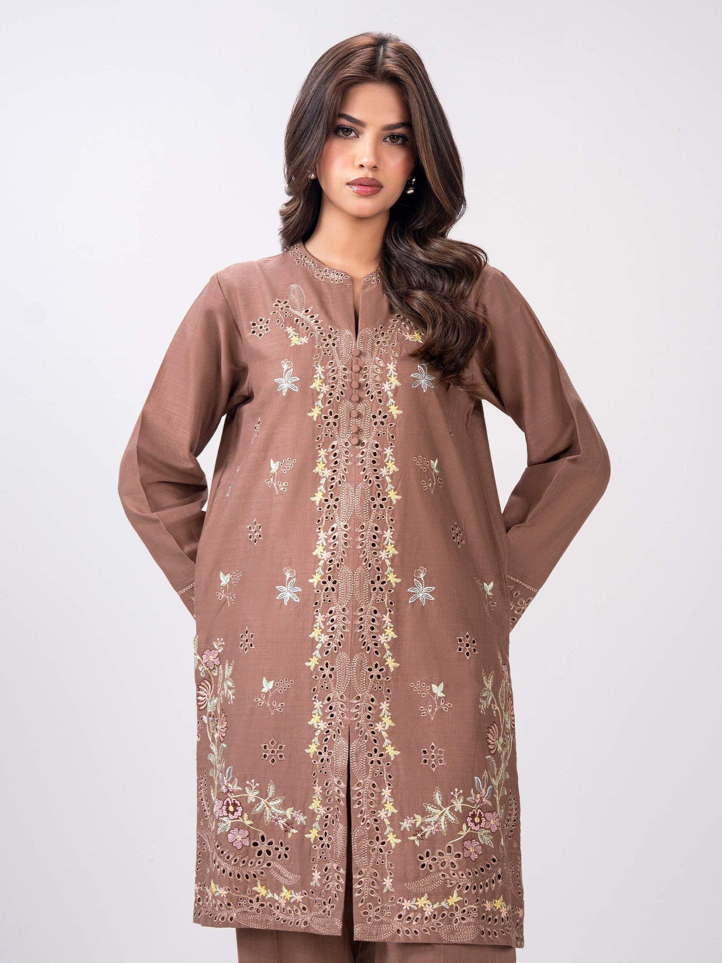 2 Piece Slub Khaddar Suit- Embroidered (Pret)