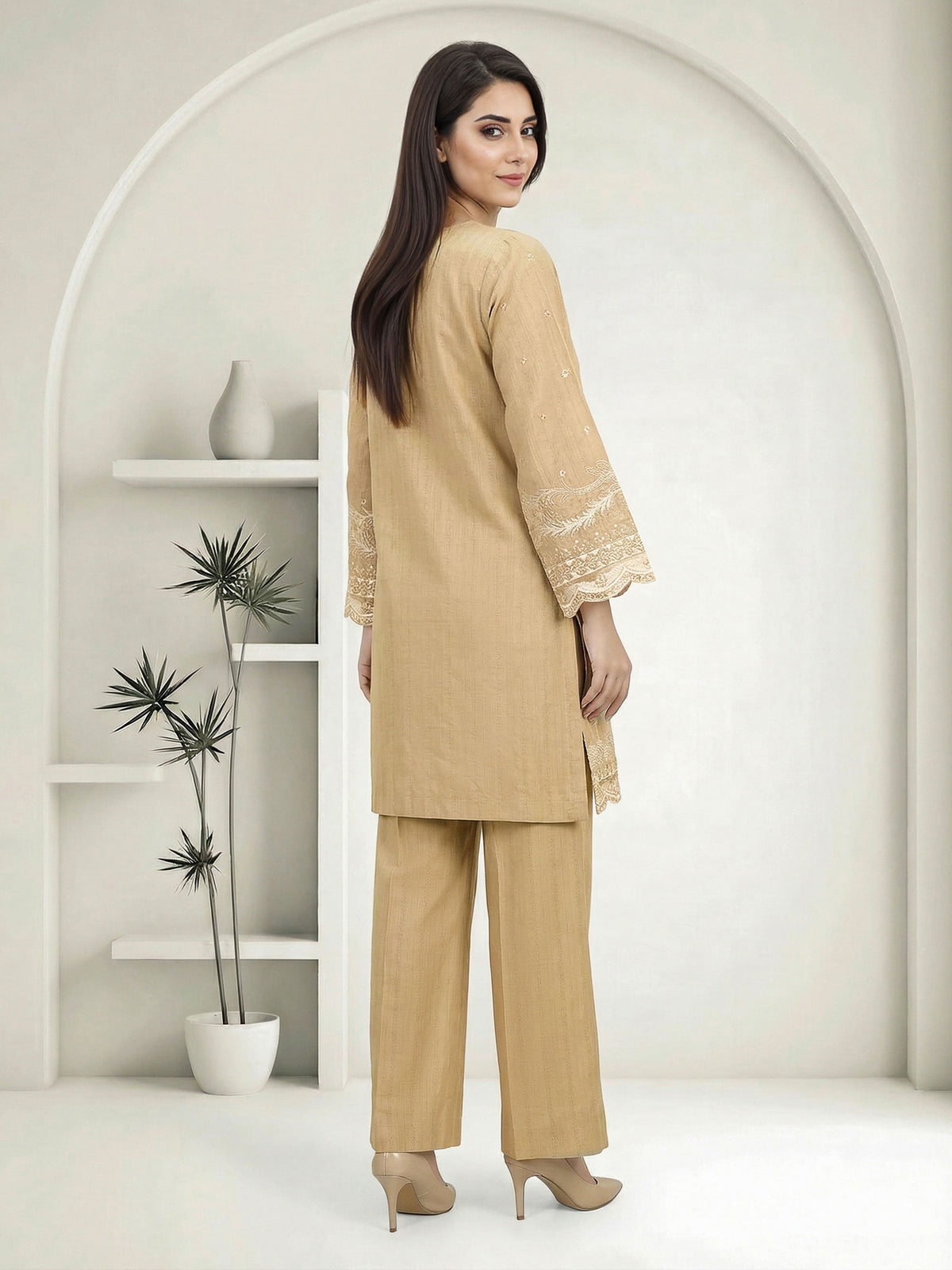 2 Piece Jacquard Yarn Dyed Suit- Embroidered (Pret)