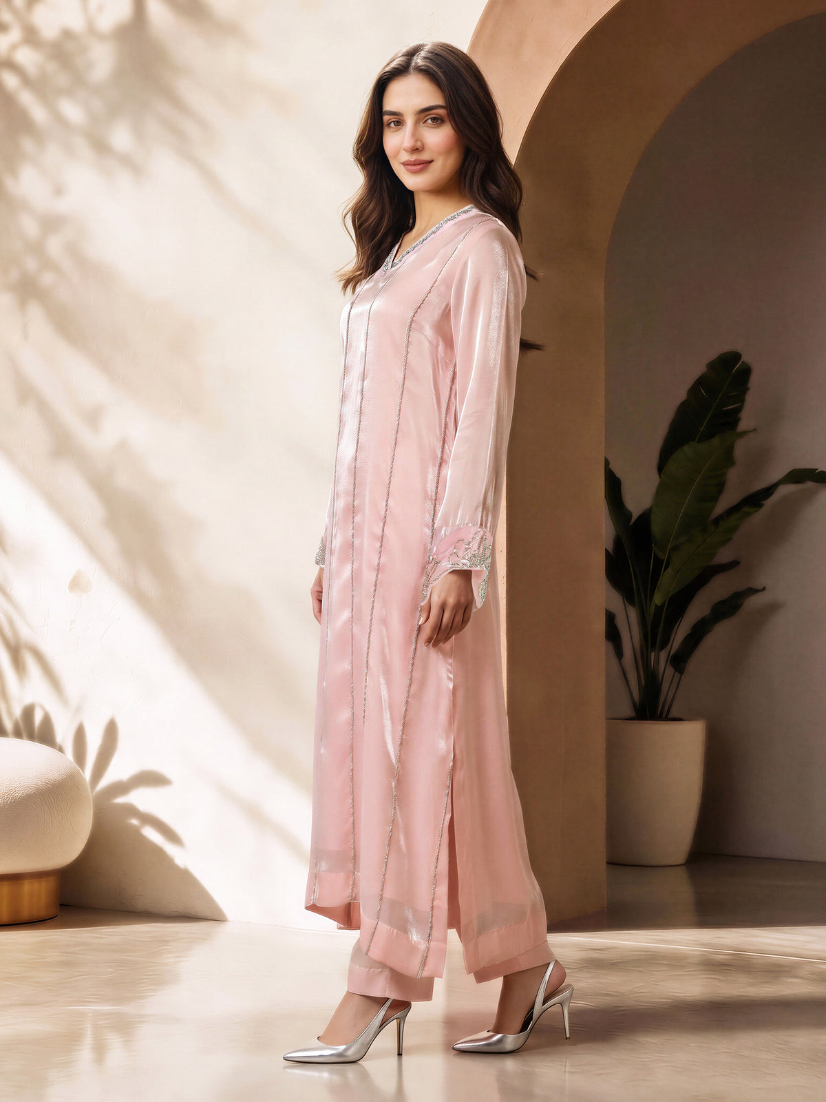 2 Piece Silk Suit- Embellished (Pret)