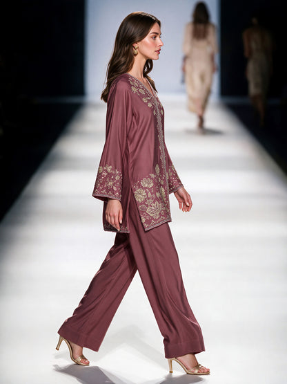 2 Piece Silk Premium Suit- Embroidered (Pret)