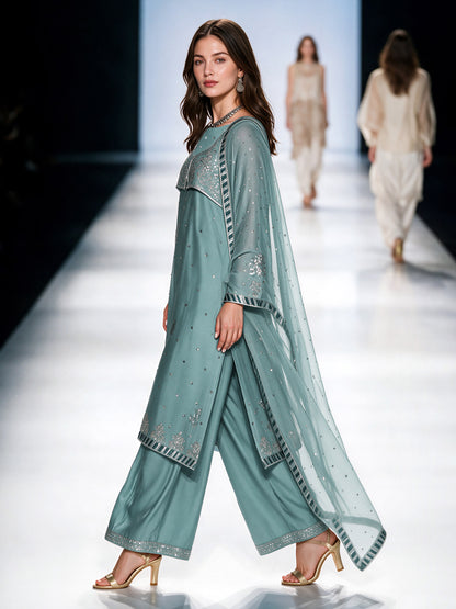 2 Piece Crepe Suit- Embroidered (Pret)
