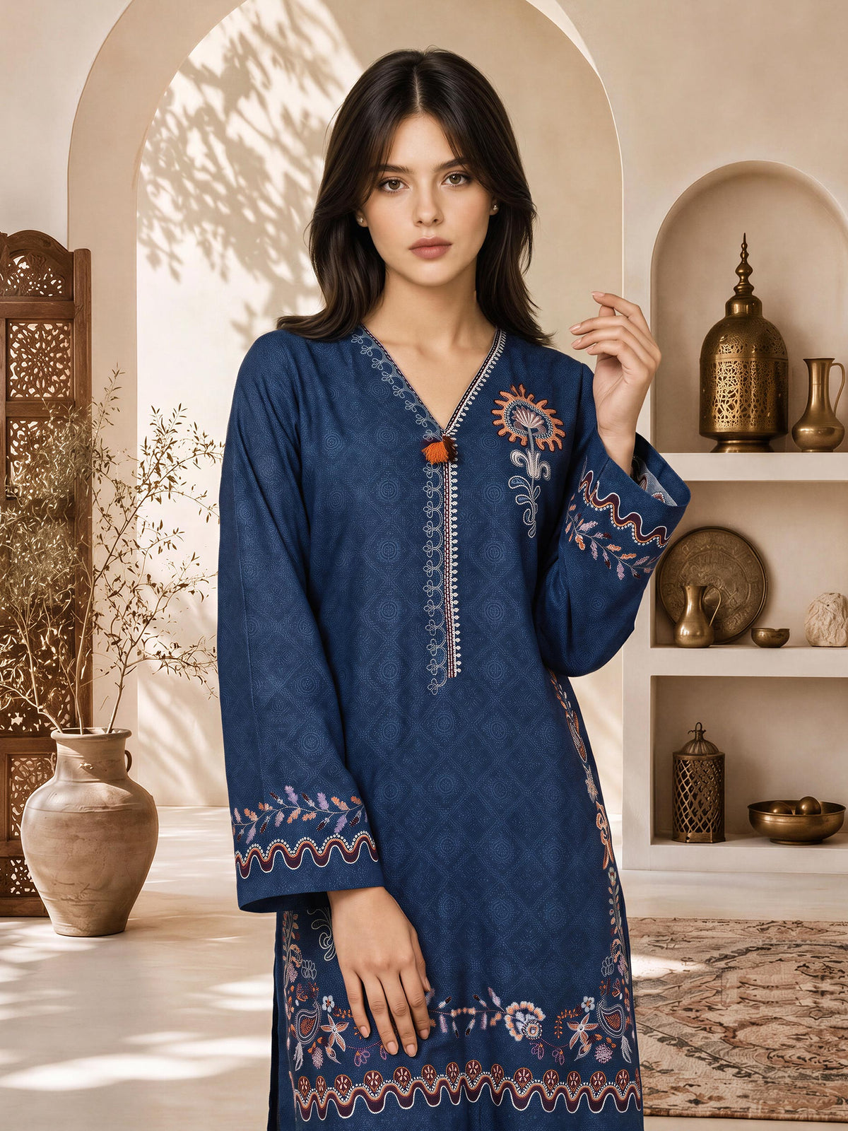 2 Piece Self Jacquard Suit- Embroidered (Pret)