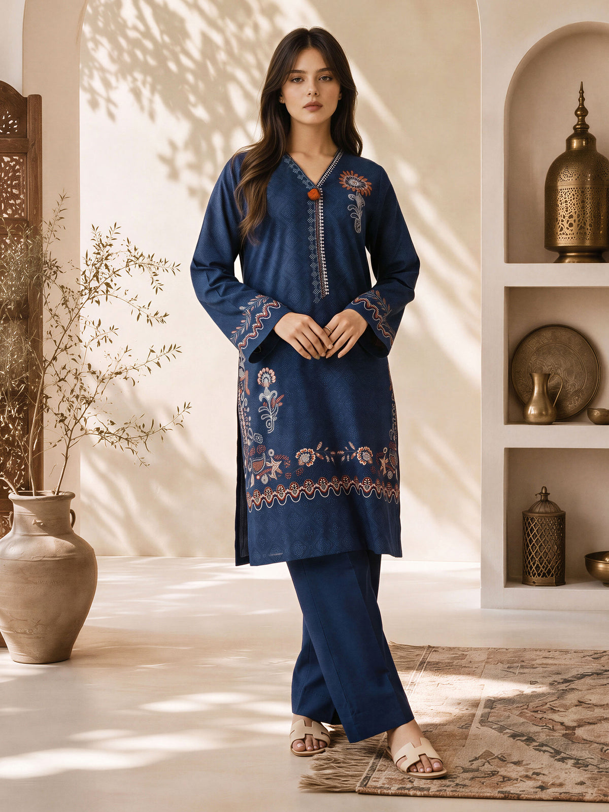 2 Piece Self Jacquard Suit- Embroidered (Pret)