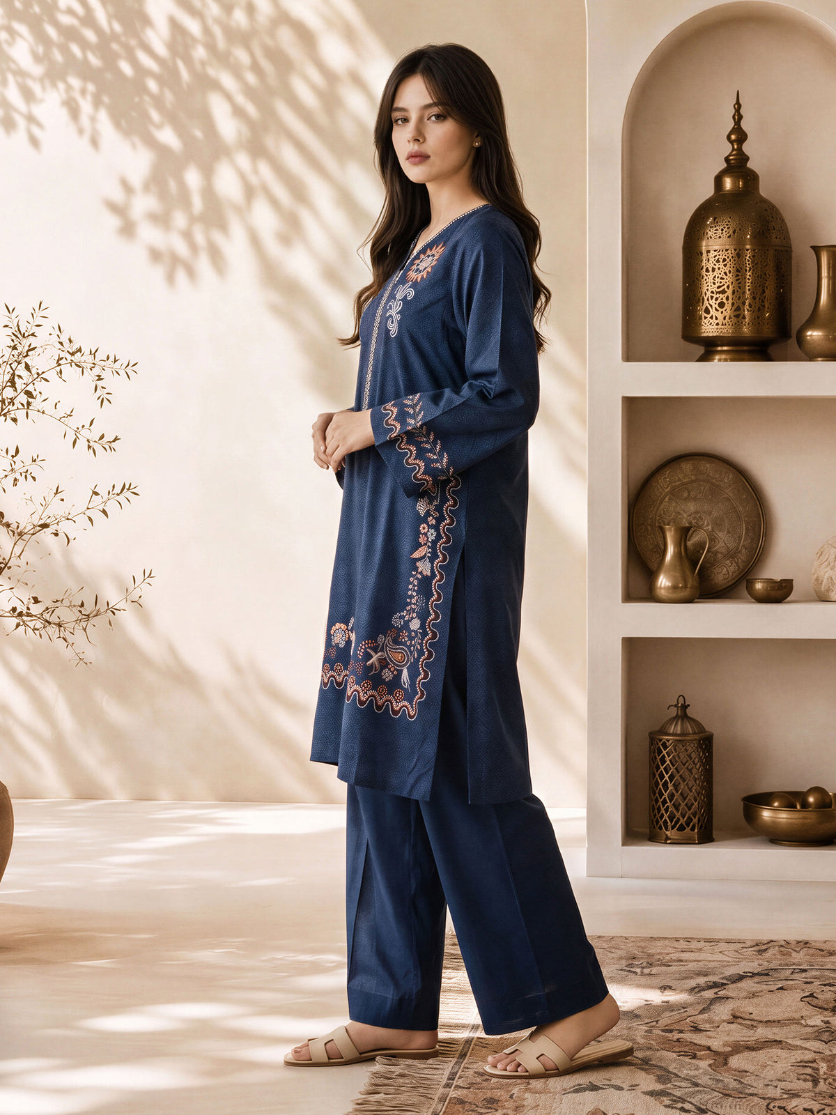 2 Piece Self Jacquard Suit- Embroidered (Pret)