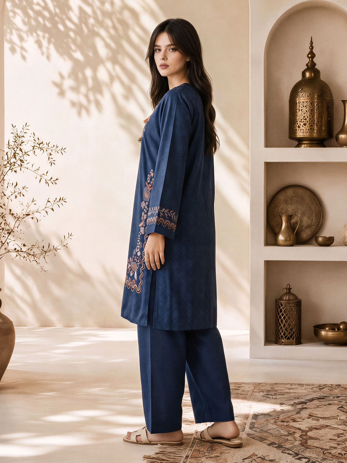 2 Piece Self Jacquard Suit- Embroidered (Pret)