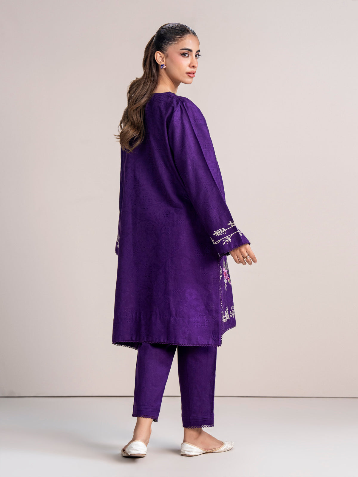 2 Piece Self Jacquard Suit- Embroidered (Pret)