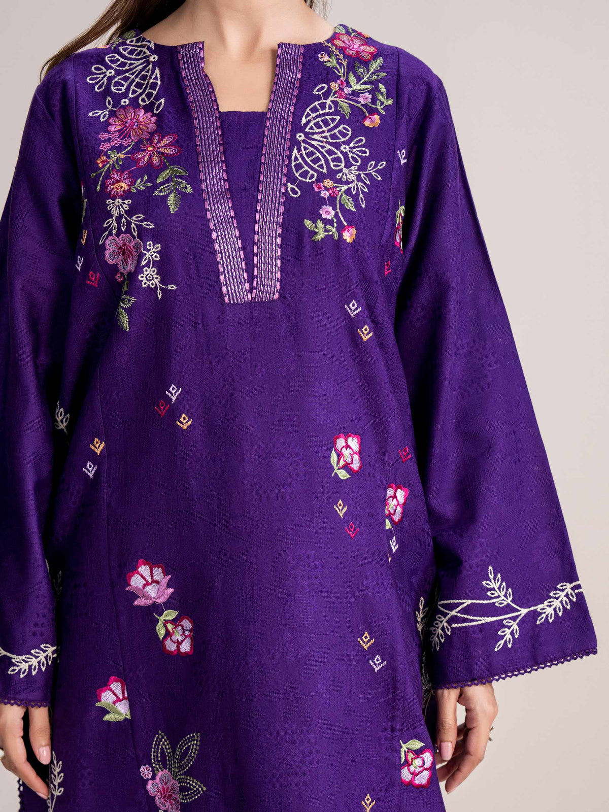 2 Piece Self Jacquard Suit- Embroidered (Pret)