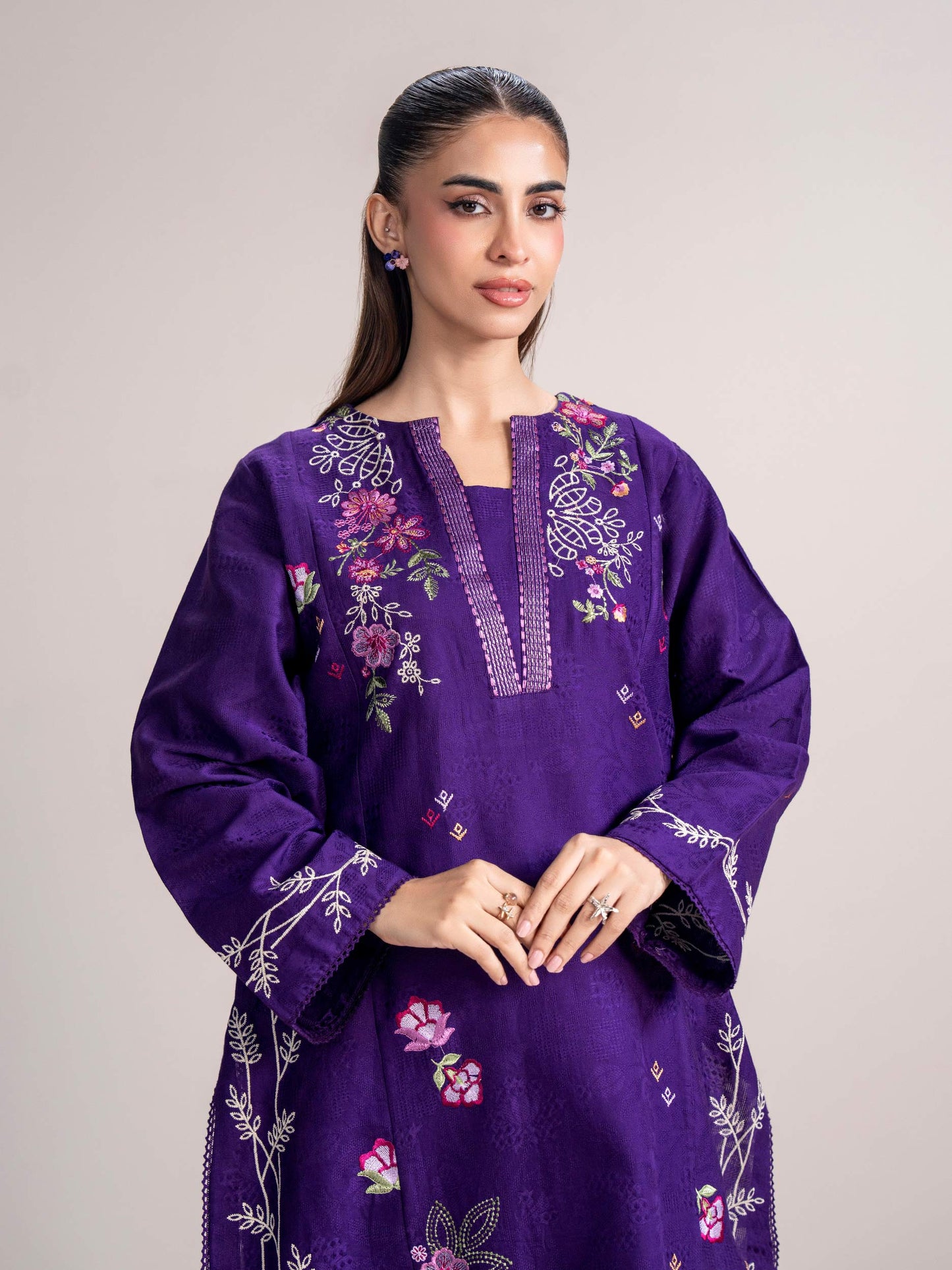 2 Piece Self Jacquard Suit- Embroidered (Pret)