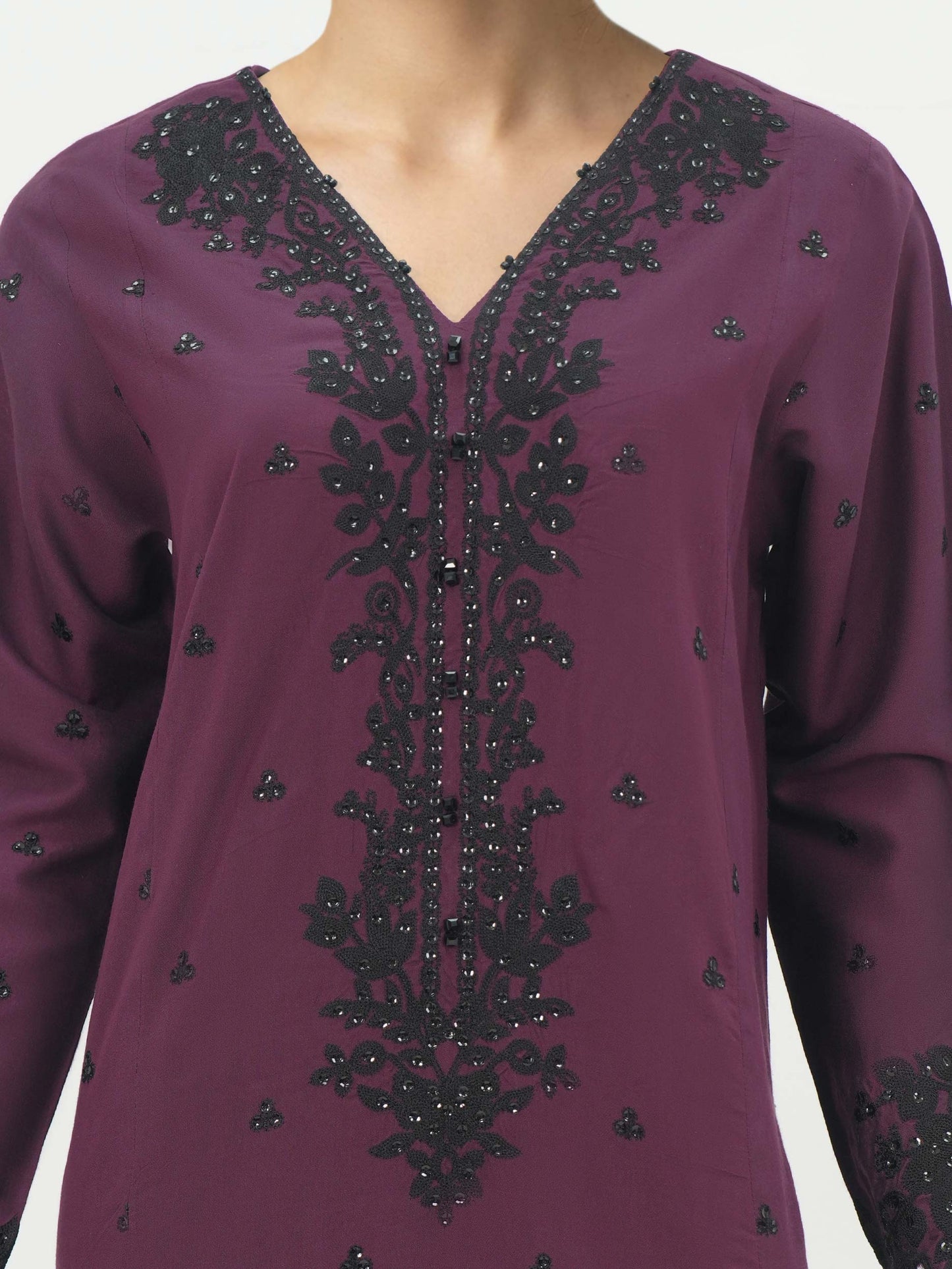 2 Piece Raw Silk Suit- Embroidered (Pret)