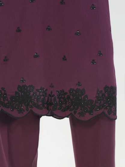 2 Piece Raw Silk Suit- Embroidered (Pret)