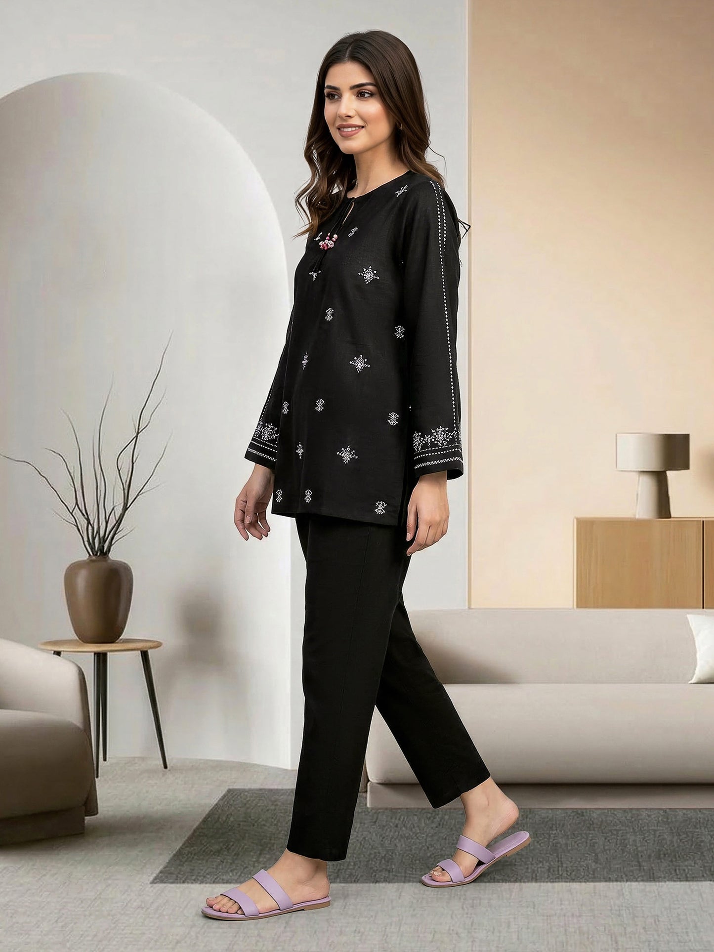 Lawn Slub Kurti- Embroidered (Pret)