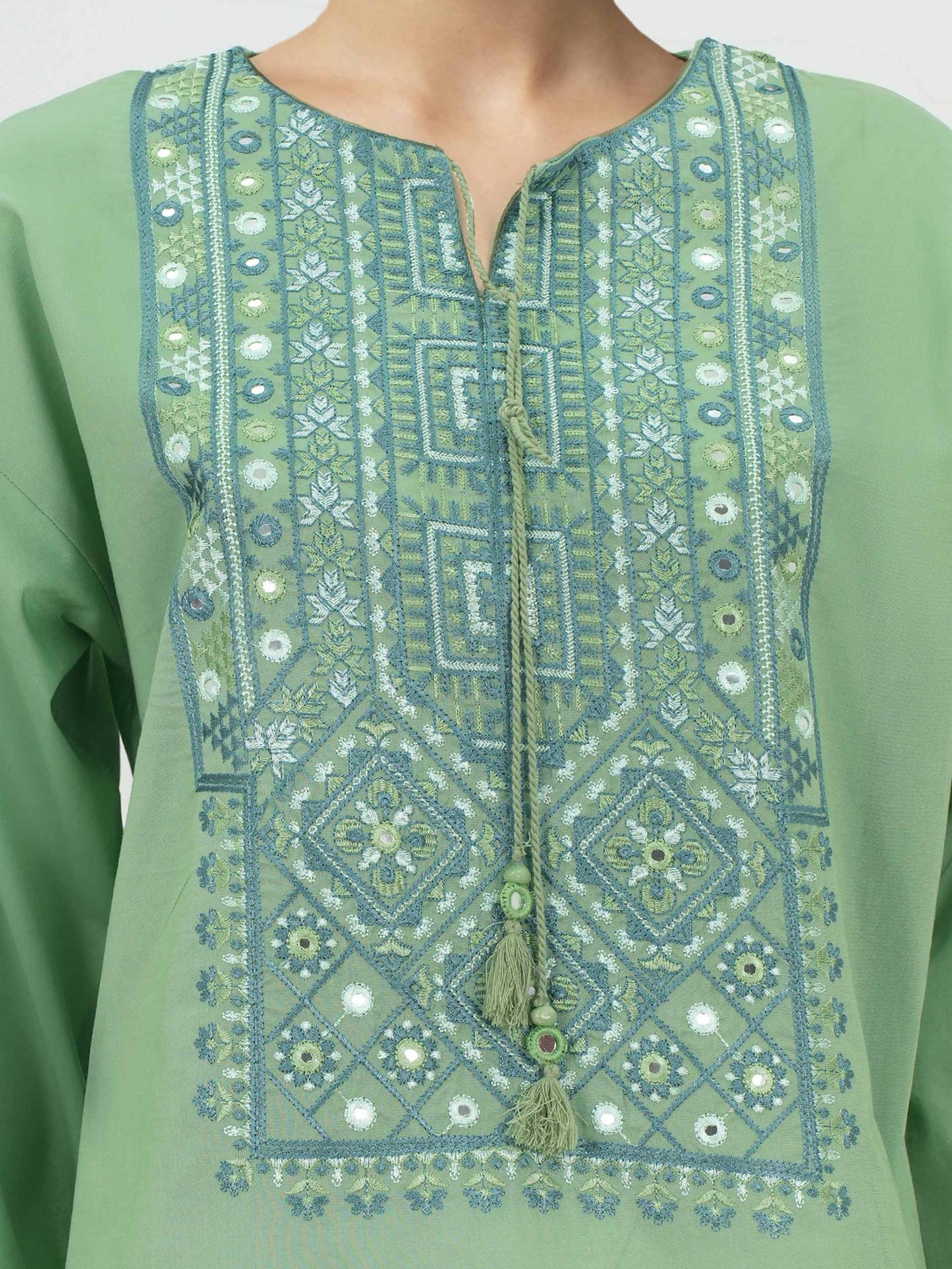 Cambric Kurti- Embroidered (Pret)