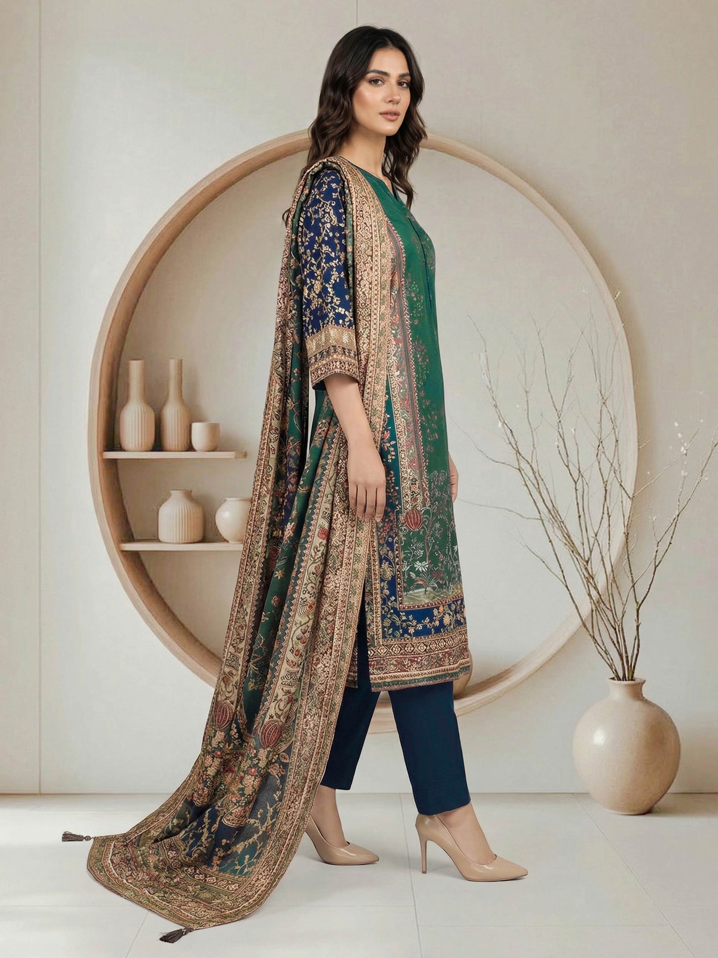 3 Piece Silk Suit- Embroidered (Pret)