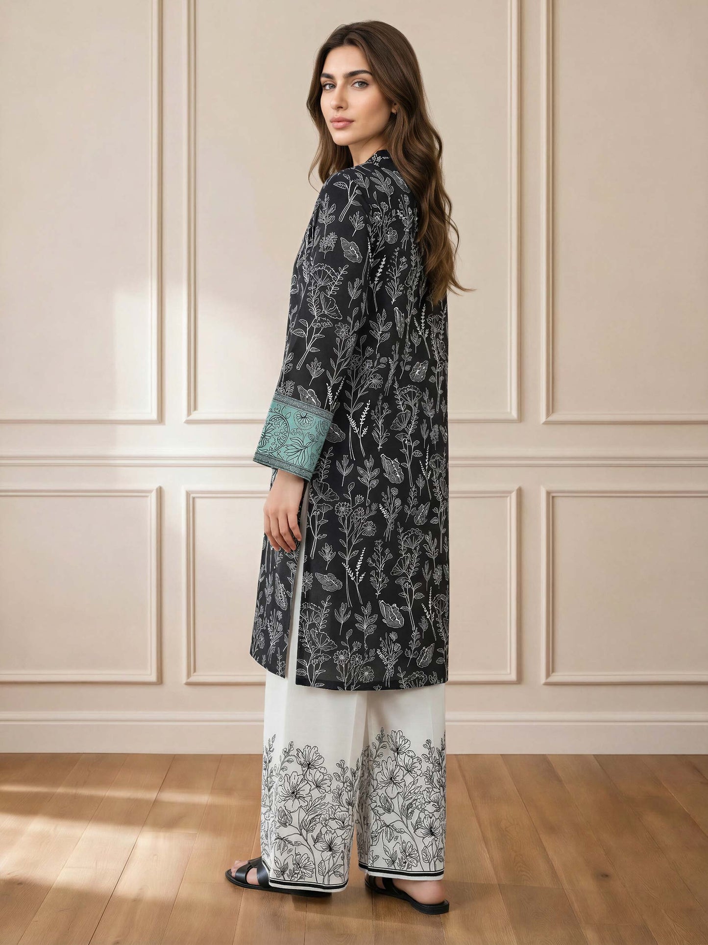 2 Piece Viscose Slub Suit- Embroidered (Pret)