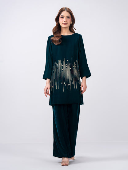 2 Piece Velvet Suit- Embroidered (Pret)