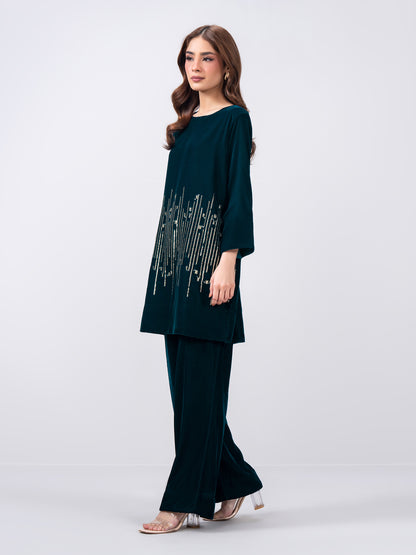 2 Piece Velvet Suit- Embroidered (Pret)