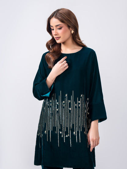 2 Piece Velvet Suit- Embroidered (Pret)
