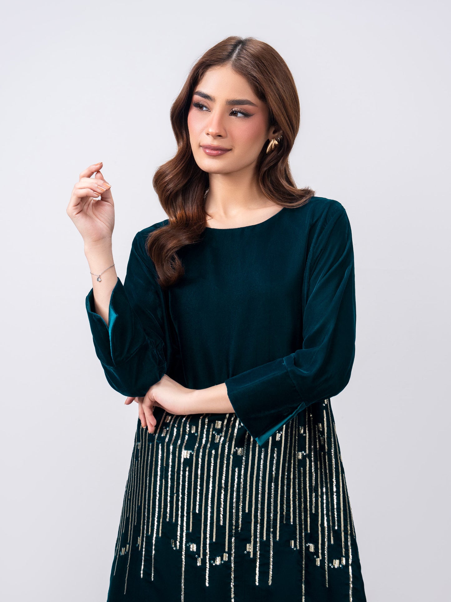 2 Piece Velvet Suit- Embroidered (Pret)
