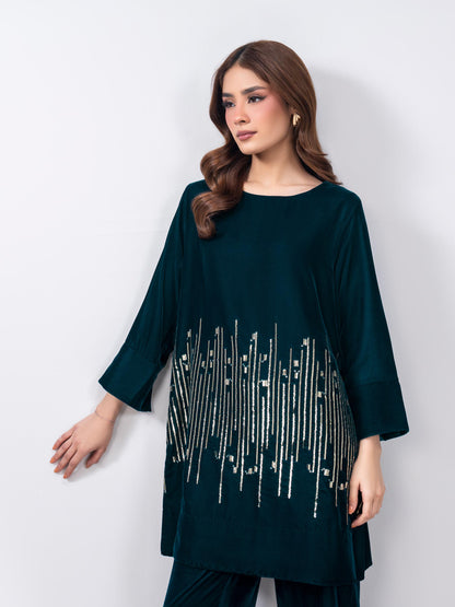 2 Piece Velvet Suit- Embroidered (Pret)