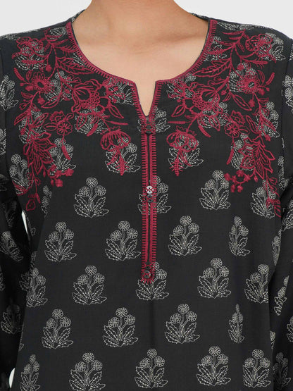 Viscose Slub Kurti- Embroidered (Pret)