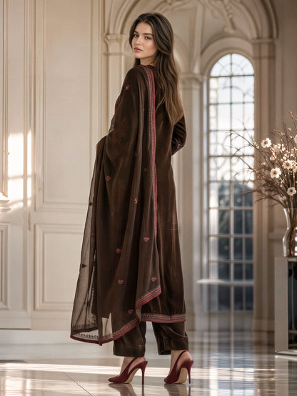 3 Piece Velvet Suit- Embroidered (Pret)