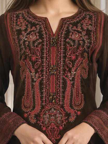 3 Piece Velvet Suit- Embroidered (Pret)